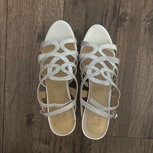 Silver opened toed heels BRAND NEW W/O TAGS!